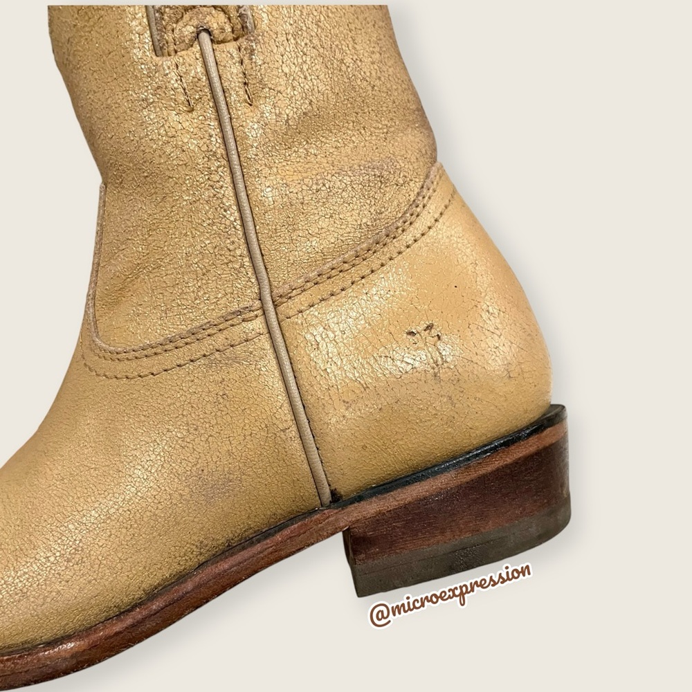$379 Frye Billy Pull On Sunflower Tan/Beige Crackled Leather Cowboy Short Boot - Picture 13 of 16